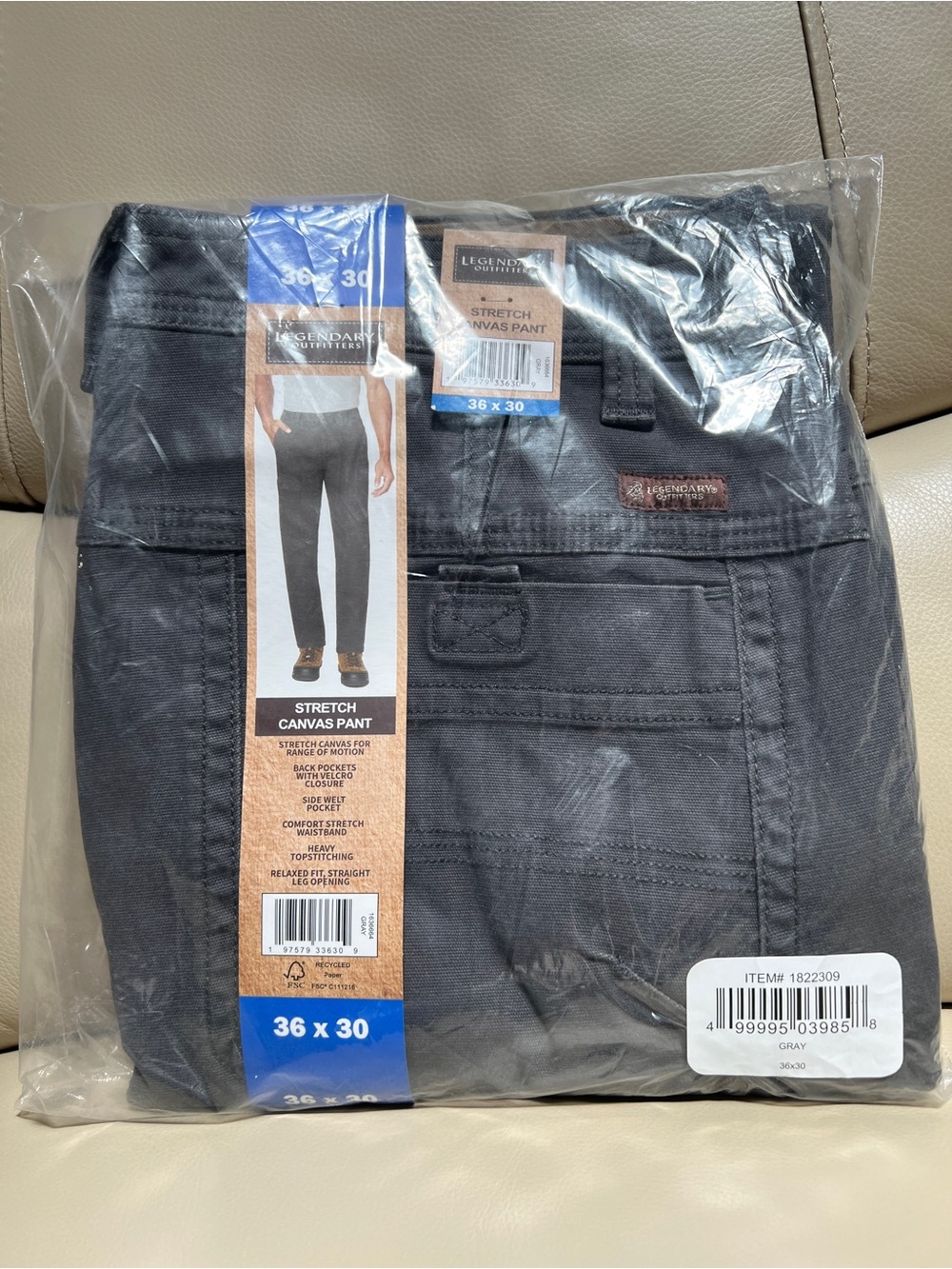 Legendary Outfitters Stretch Canvas Gray Men’s Pants   36x30